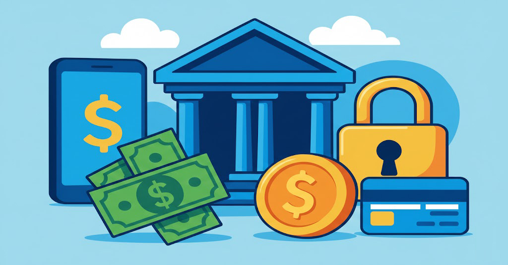 Banking, payments, and financial services illustration