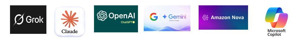 Grok, Claude, OpenAI, Gemini, Amazon Nova, and Microsoft Copilot
